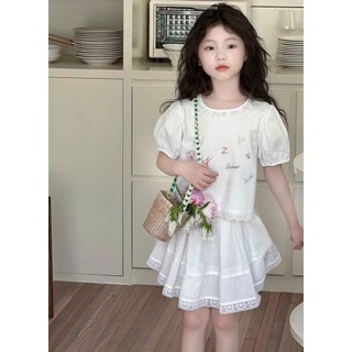 [B&G] Sét váy MLS nàng thơ trắng thêu chữ kèm chân váy xèo cho bé gái từ 12-45kg(2-12 tuổi)