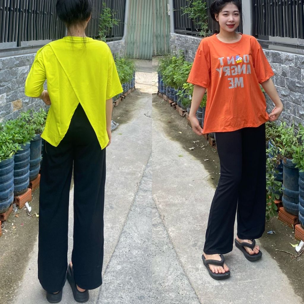 Đồ bộ nữ áo chéo sau lưng quần ống suông nữ cạp cao bigsize  ESHOP Đồ bộ mặc nhà quần thun gân form rộng tay lửng DB49