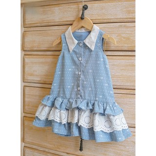 [B&G] Đầm váy polo sát nách chất bò mềm phối ren cho bé gái mùa hè 2-12 tuổi