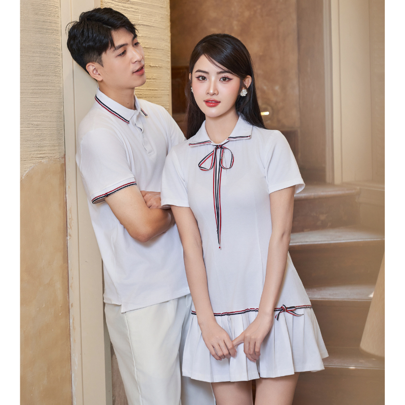 Set đồ đôi áo polo nam & váy polo xếp ly trắng Fancy - Chất Cotton mềm mịn, thiết kế thanh lịch, tôn dáng
