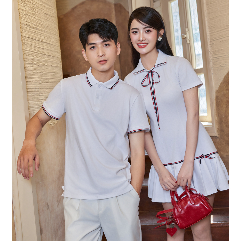 Set đồ đôi áo polo nam & váy polo xếp ly trắng Fancy - Chất Cotton mềm mịn, thiết kế thanh lịch, tôn dáng