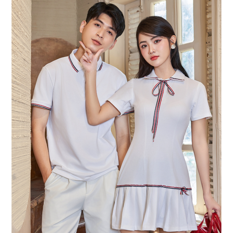 Set đồ đôi áo polo nam & váy polo xếp ly trắng Fancy - Chất Cotton mềm mịn, thiết kế thanh lịch, tôn dáng