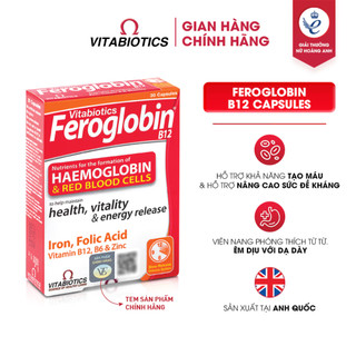 Viên uống bổ máu Feroglobin Vitabiotics 30viên hàng Anh Quốc cung cấp Kẽm, Đồng, Folic, B12, B6