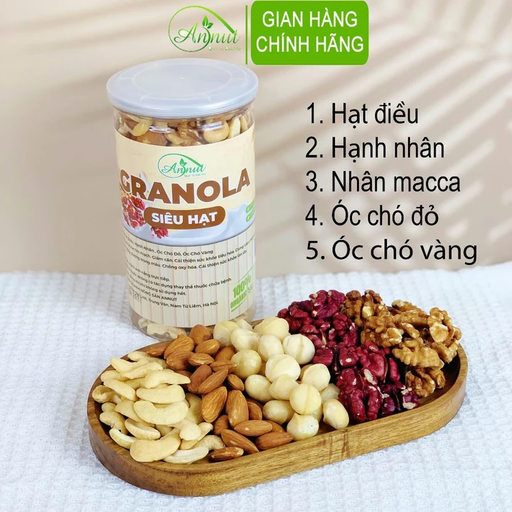 Granola Siêu Hạt ANNUT Cho Người Ăn Kiêng Giảm Cân 500g, Đồ Ăn Vặt Healthy,Thêm Ngũ Cốc, Hoa Quả Sấy, Ăn Sáng Dinh Dưỡng