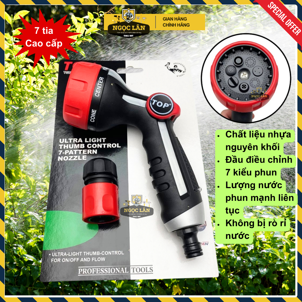[Chính hãng TOP] Vòi xịt nước áp suất 7 tia TOP chống rò rỉ nước, chuôi nối nhanh 360 độ cao cấp