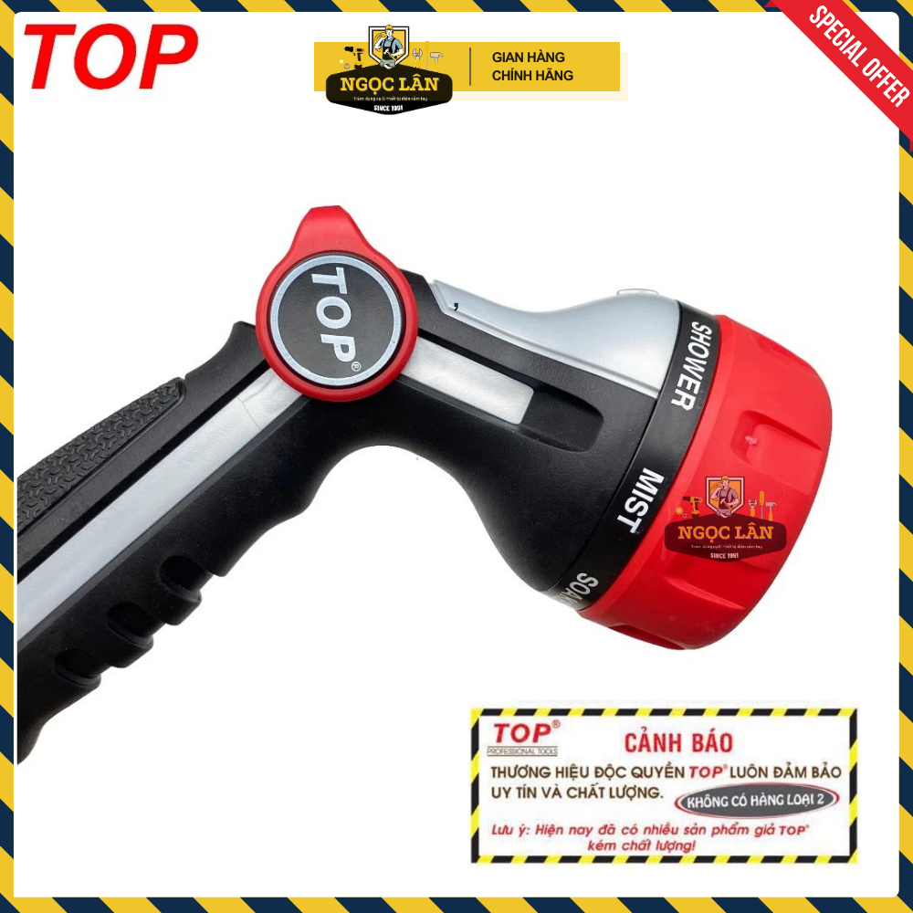 [Chính hãng TOP] Vòi xịt nước áp suất 7 tia TOP chống rò rỉ nước, chuôi nối nhanh 360 độ cao cấp