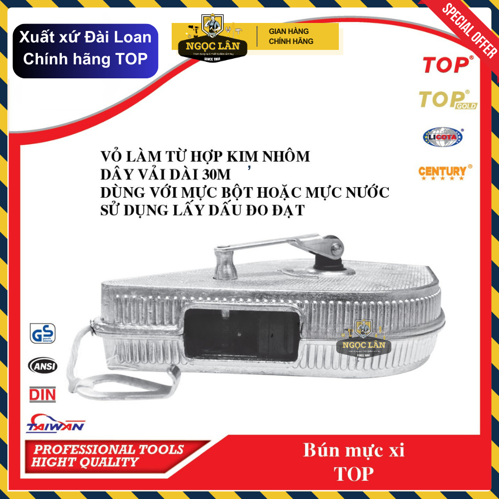 [Chính hãng TOP] Bật mực, thước búng mực TOP xi, dây 30m hàng Đài Loan cao cấp