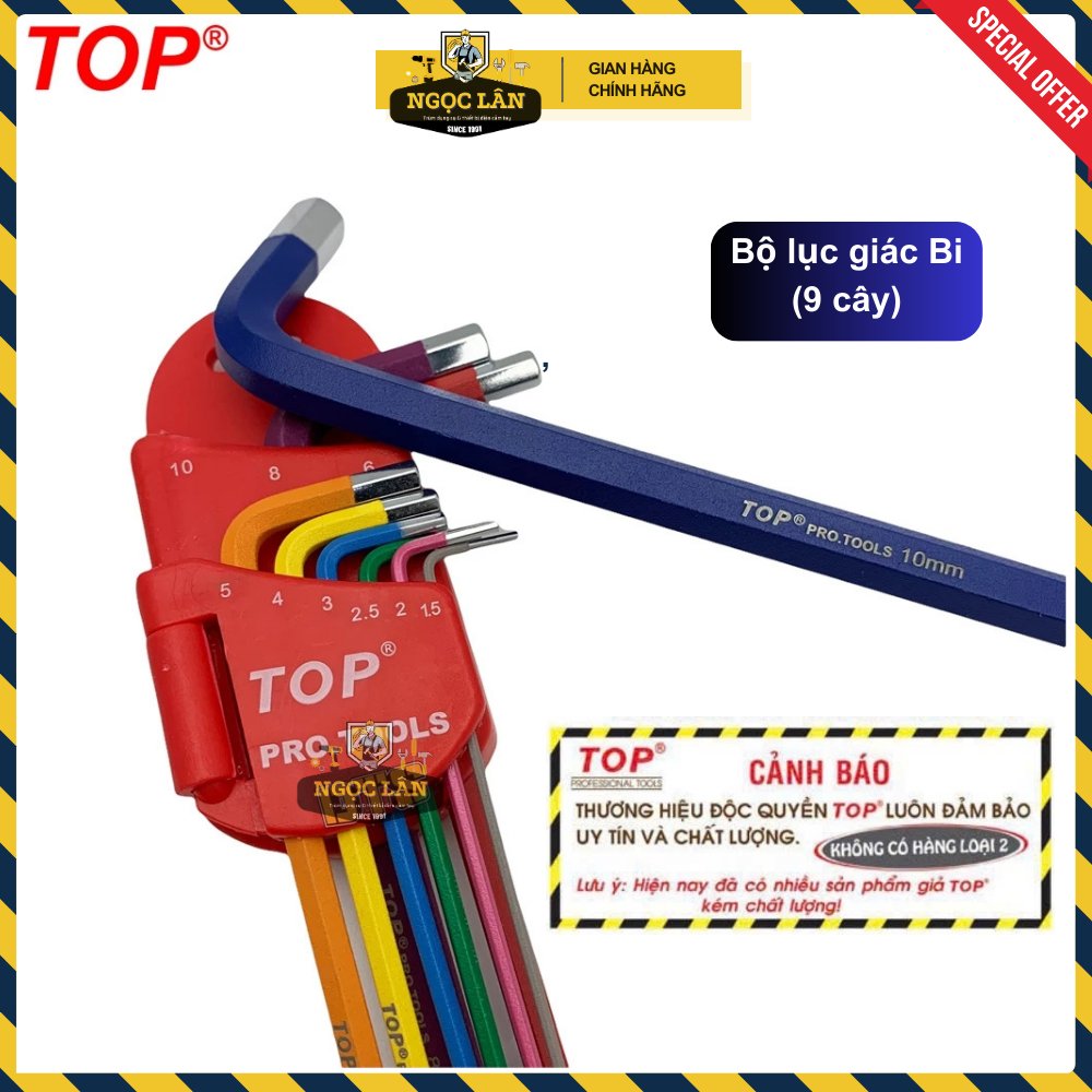 [Chính hãng TOP] Bộ lục giác bi và lục giác bông mai TOP 9 cây màu thép C60, sơn tĩnh điện cao cấp