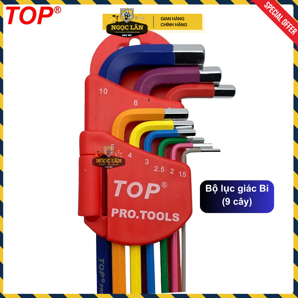 [Chính hãng TOP] Bộ lục giác bi và lục giác bông mai TOP 9 cây màu thép C60, sơn tĩnh điện cao cấp