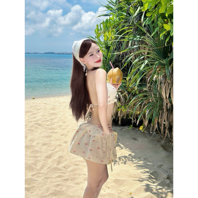 Set bikini 3 mảnh in hoạ tiết cherry - Mẫu mới 2025