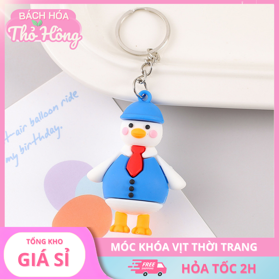 3 Móc Khóa Vịt Thời Trang Áo Xanh Mũ Xanh 6.5Cm