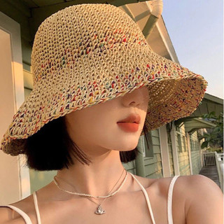 Mũ Cói Đi Biển Nữ Sợi 7 Màu Cực Xinh, Nón Cói Đi Biển Rộng Vành Thêu Hoa Gấp Gọn, Không Mất Form
