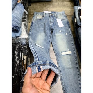 [loại lai lai biên dày đẹp] quần jean nam selvedge denim rêu đá rách