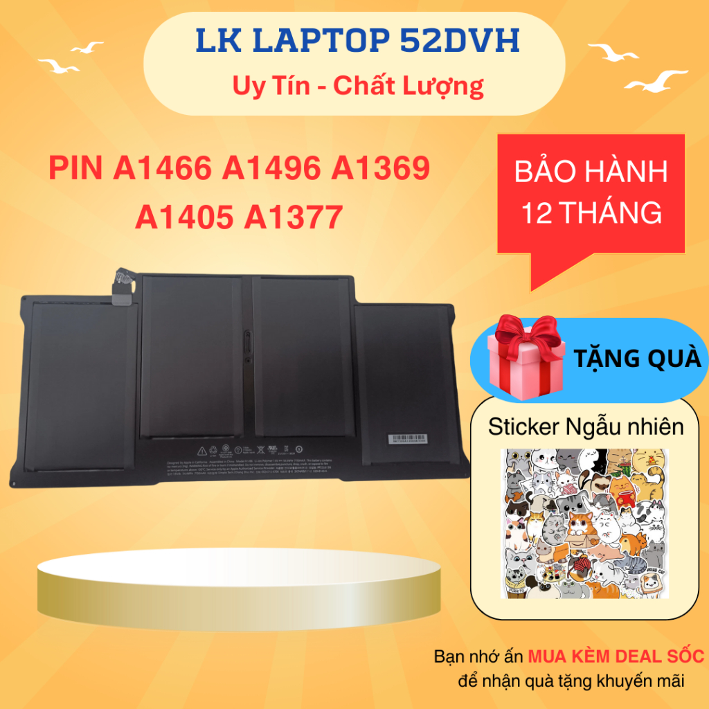 Pin Laptop A1496 13" A1466 Mid 2013 2014 2015 2016 2017 A1377 A1369 A1405 A1377 Hàng new 100%