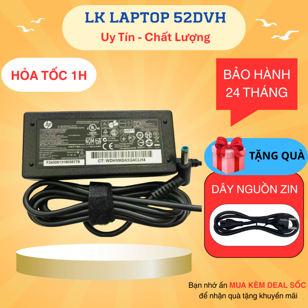 Sạc HP chân kim nhỏ xanh 19.5v 3.33a 90W Pavilion Chromebook Stream Spectre Zin NEW 100%