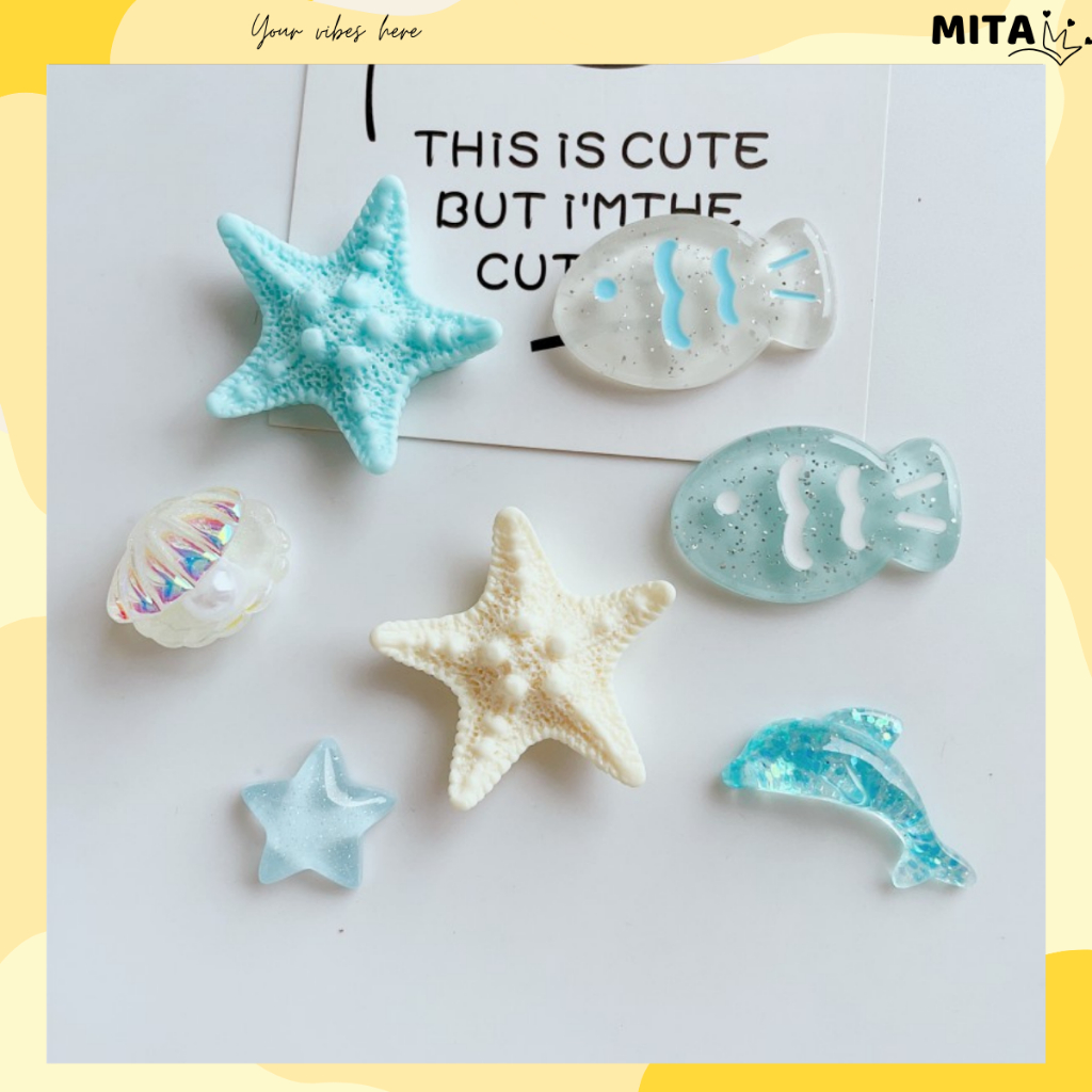 Set 7 Sticker, charm 3D chủ đề Cá Sao Biển DIY Mita gắn Dép Cross, Dép ...