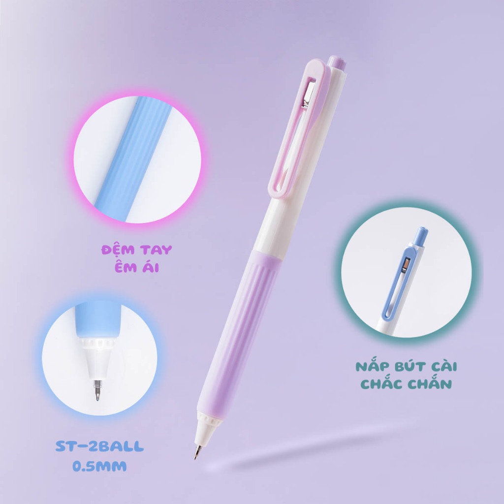 Bút Gel Bấm Classmate Bút Nước Ngòi 0.5mm Mực Xanh Đen Tím Nhanh Khô Bút Gel Có Nắp Shine Ghi Chép Bút Luyện Thi GP113/4