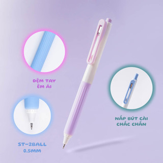 Hộp 10 Bút Gel Bấm CLASSMATE Ngòi 0.5mm ST 2 Bi, Bút Bi Gel Mực Xanh Đen Tím Viết Trơn Tru CL-GP113/115