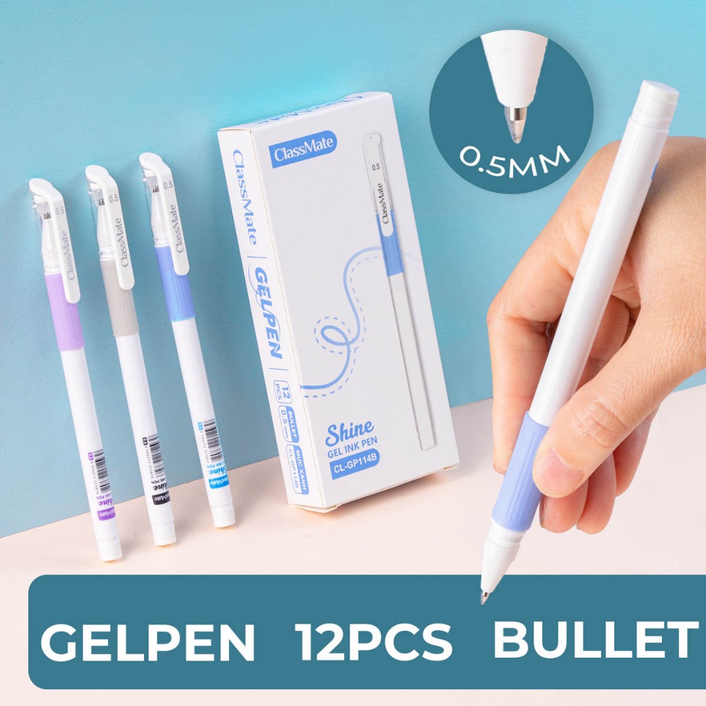 Bút Gel Bấm Classmate Bút Nước Ngòi 0.5mm Mực Xanh Đen Tím Nhanh Khô Bút Gel Có Nắp Shine Ghi Chép Bút Luyện Thi GP113/4