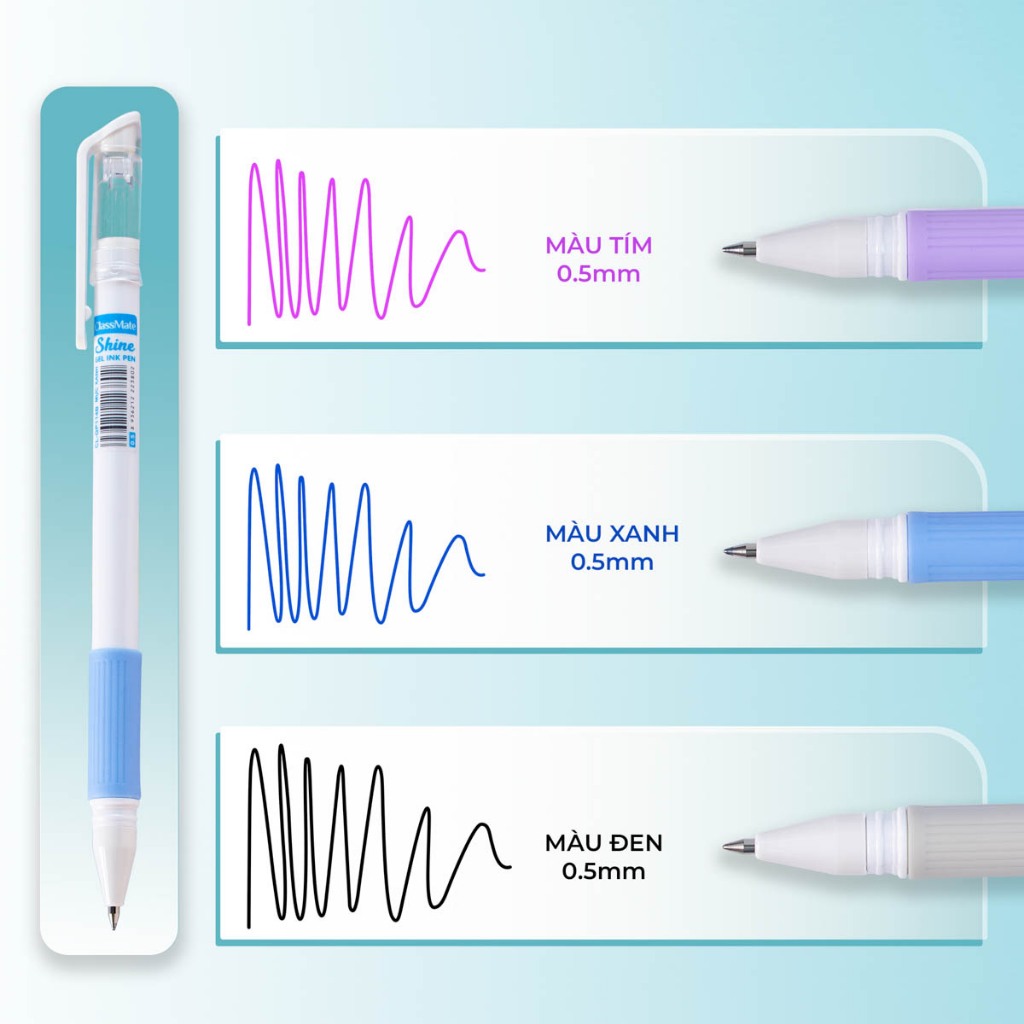 Bút Gel Nắp Shine Classmate Bút Nước Ngòi 0.5mm Viết Trơn Mực Xanh Đen Tím Nhanh Khô Dùng Ghi Chép Viết Bài CL-GP114