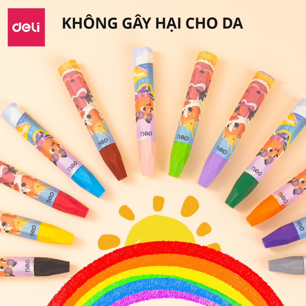 Bút Sáp Dầu Thân Lục Giác Deli - Hộp 12/18/ 24 Màu An Toàn Màu Sắc Tươi Sáng Tô Tranh Vẽ Mỹ Thuật An Toàn Cho Trẻ