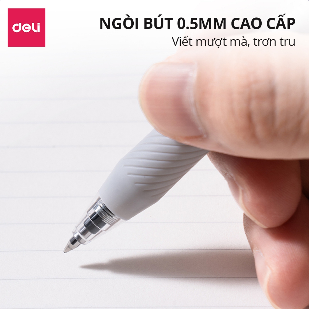 Bút Gel Xóa Được Deli - Bút Bi Bút Nước Bấm Mực Xanh Đen Tím Ngòi 0.5mm Mực Đều Viết Đẹp Dễ Dàng Tẩy Xóa Có Gôm