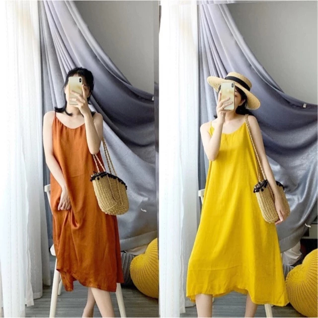 Váy 2 dây chất đũi lụa rộng mát sang chảnh đi chơi đi biển Đầm nữ hai dây dáng dài mặc nhà đi du lịch trẻ trung T647G
