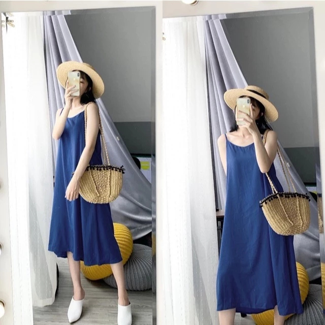 Váy 2 dây chất đũi lụa rộng mát sang chảnh đi chơi đi biển Đầm nữ hai dây dáng dài mặc nhà đi du lịch trẻ trung T647G