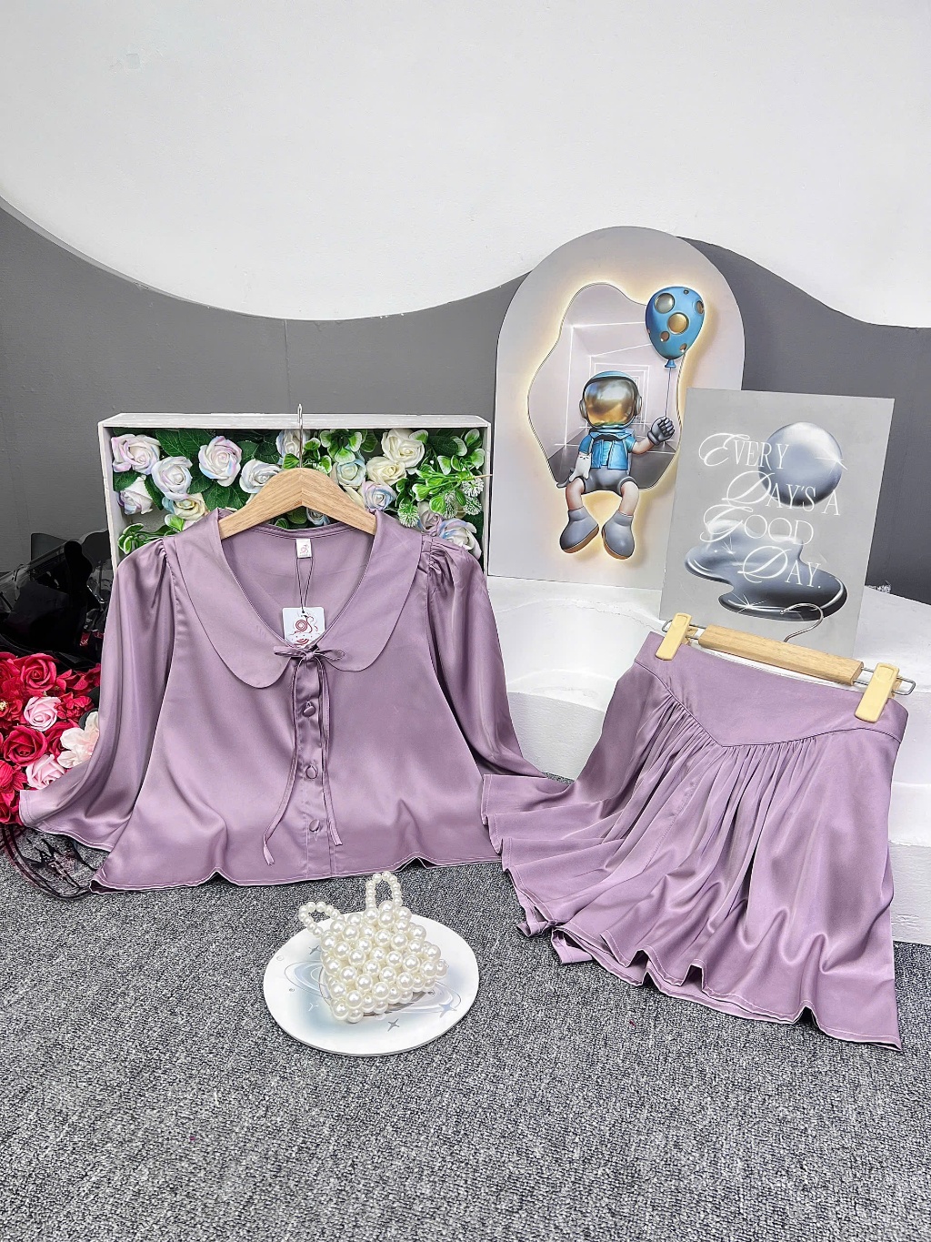 Ảnh Bộ Pijama Bigsize Nữ SOJUN Pi Crop Cổ Sen Quần Váy Tay Lỡ Size 45-65Kg 3