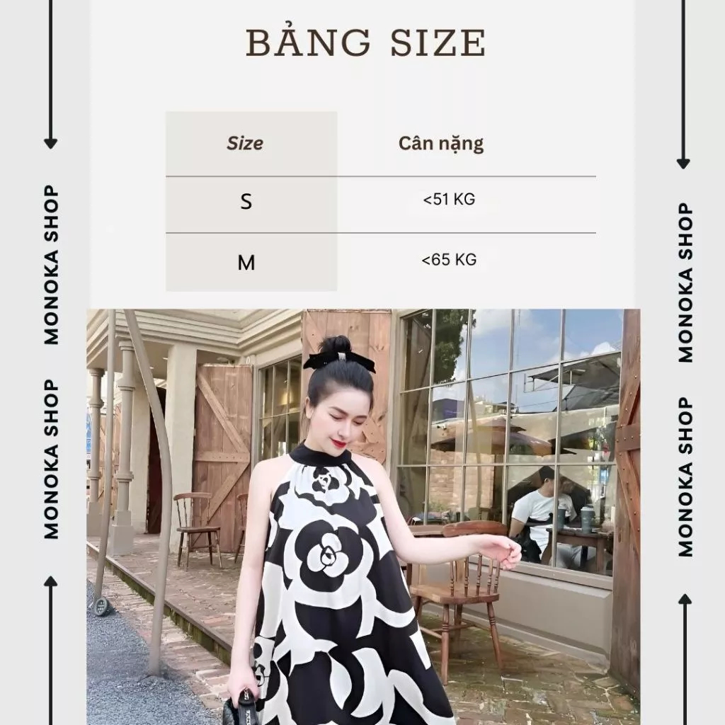 Váy cổ yếm đen trắng họa tiết hoa hồng dáng dài form rộng đi biển Đầm nữ chất lụa maxi đi du lịch sang trọng xinh T1102G