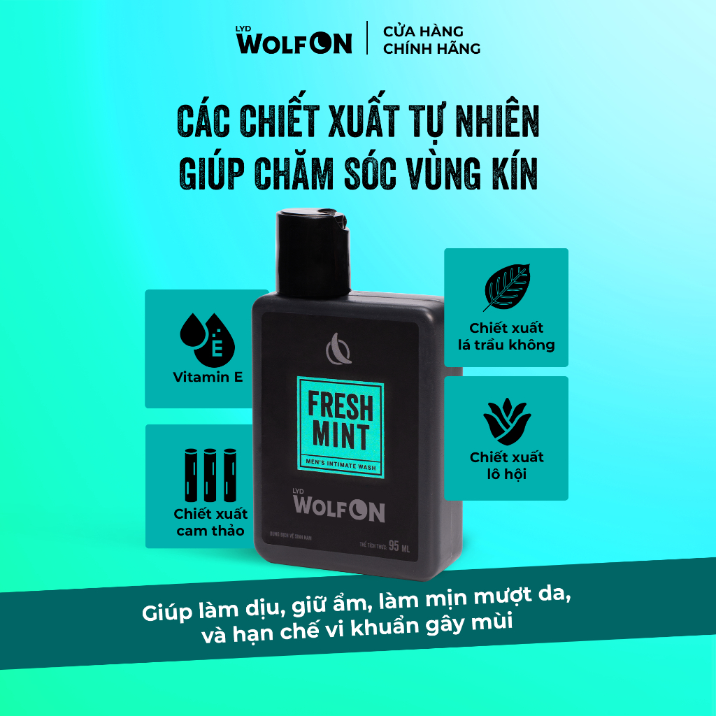 Ảnh Dung Dịch Vệ Sinh Nam Giới LYD Wolf ON Fresh Mint Bạc Hà Mát Lạnh Sạch Thơm Nam Tính 95ml 2