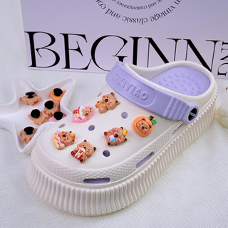 Set 12 Sticker, charm 3D chủ đề Capybara thư giãn DIY Mita gắn Dép Cross, Dép Sục, Cá Sấu JBM-04