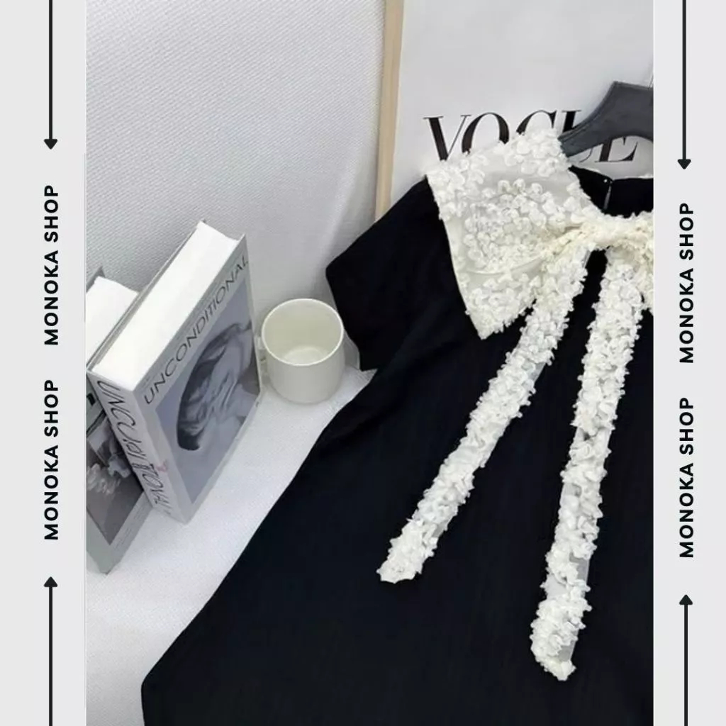 (Ảnh thật) Váy cổ thủy thủ babydoll dáng ngắn form rộng cổ Peter Pan ren thắt nơ cộc tay Đầm bầu dễ thương trẻ T1119G