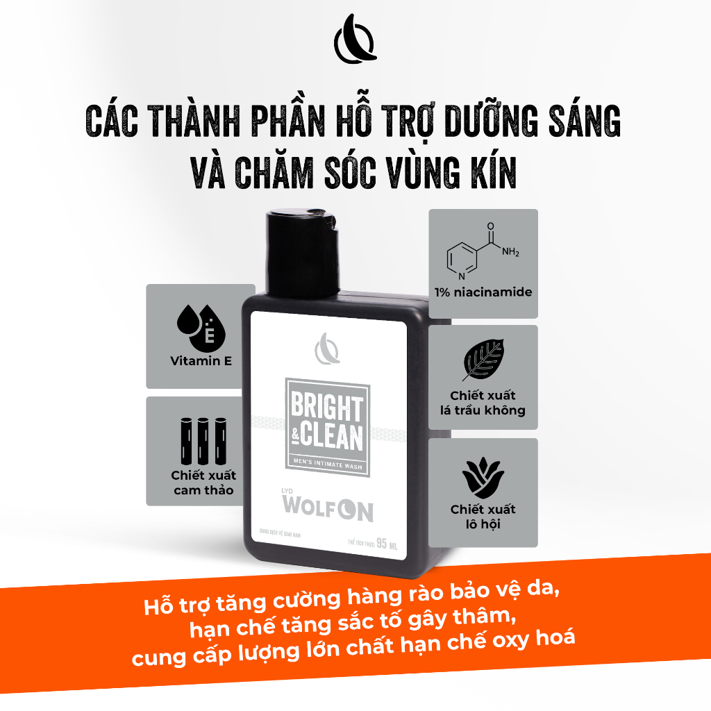 Ảnh Dung Dịch Vệ Sinh Nam Giới LYD Wolf ON Bright & Clean Dưỡng Sáng 1% Niacinamide Sạch Thơm Nam Tính 95ml 2