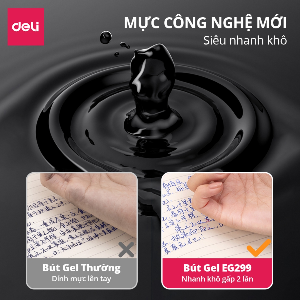 [Top1 Khô Nhanh] Bút Gel Bấm Khô Nhanh Deli G299 - Bút Bi Bút Nước Mực Đều Viết Đẹp Ngòi ST 0.5mm Cho Học Sinh Văn Phòng