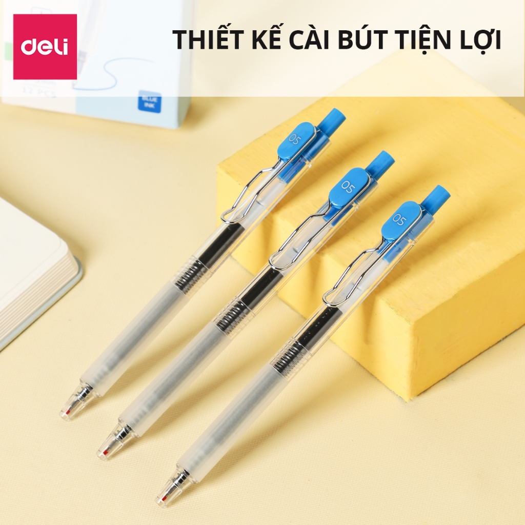 [Top1 Khô Nhanh] Bút Gel Bấm Khô Nhanh Deli G299 - Bút Bi Bút Nước Mực Đều Viết Đẹp Ngòi ST 0.5mm Cho Học Sinh Văn Phòng