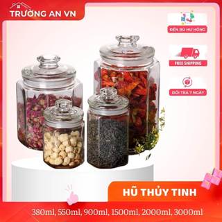 Hũ Lục Giác Thủy Tinh Dày Đẹp Có Nắp Đậy Kín Dung Tích 550, 990, 1500, 2000ml - Hũ Đựng Thực Phẩm - Trường An VN