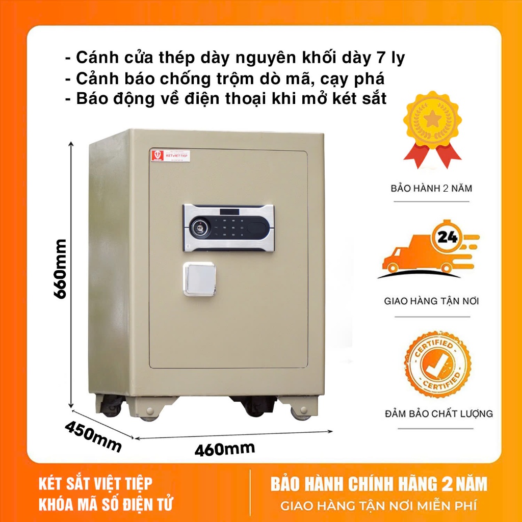 Két sắt siêu cường Việt Tiệp KVTSC90DT Khóa điện tử chống cháy, có báo động về điện thoại