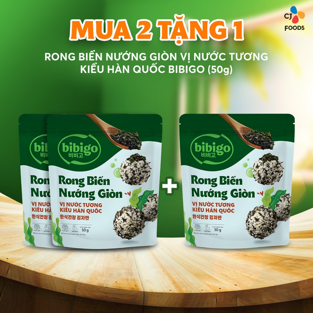 Ảnh Combo 2 gói Rong biển nướng giòn rắc cơm trộn cơm Hàn Quốc Bibigo - Vị Nước Tương & Cá Hồi (50g + 45g) 2
