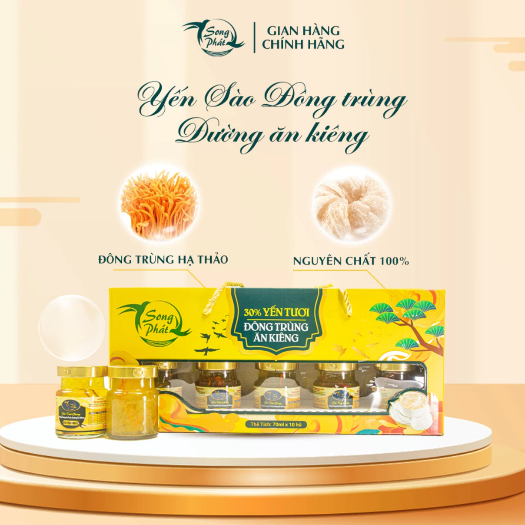 Hộp Quà 10 hũ yến chưng đông trùng đường ăn kiêng Song Phát hỗ trợ đề kháng dễ uống cơ thể khỏe mạnh