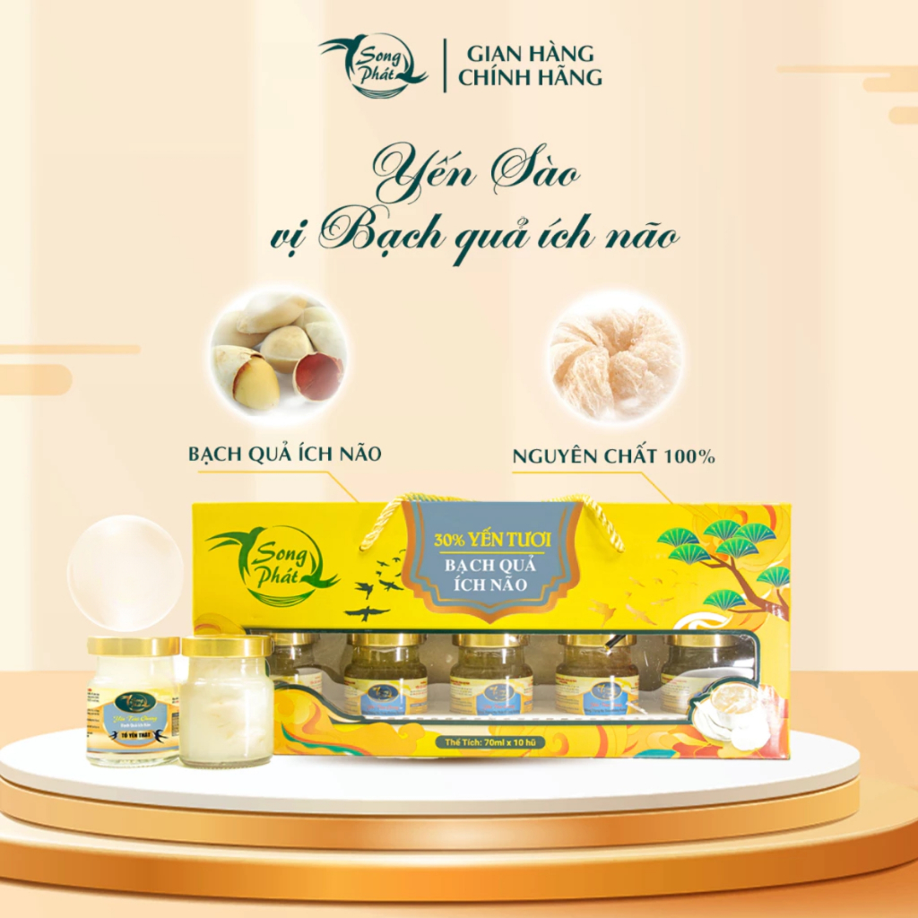 Hộp Quà 10 hũ yến chưng bạch quả Ginkgo biloba Song Phát bổ não cải thiện trí nhớ giúp cơ thể khỏe mạnh