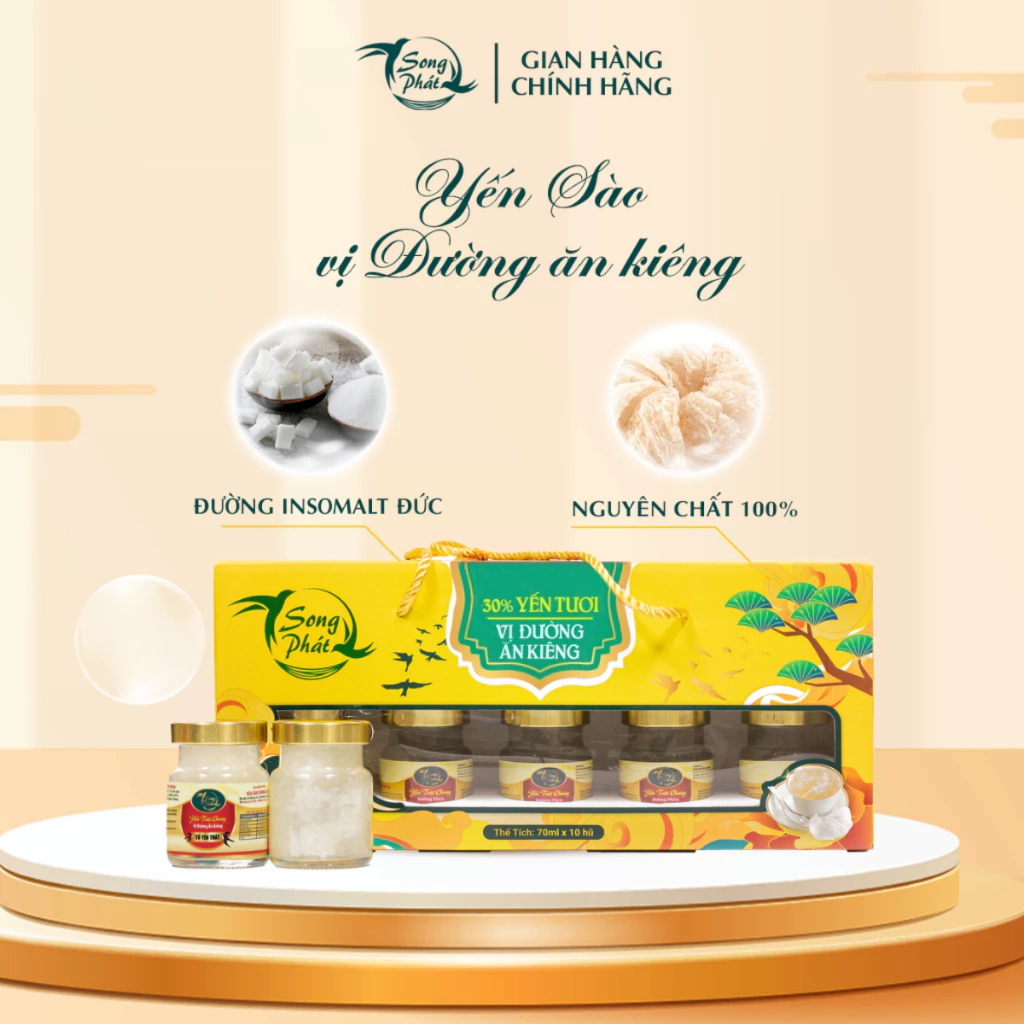 Hộp Quà 10 hũ yến chưng đường ăn kiêng Song Phát hỗ trợ đề kháng kiểm soát cân nặng Hũ 70ml