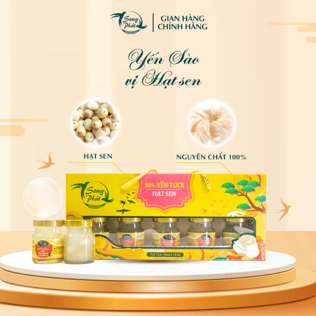 Hộp Quà 10 hũ yến chưng hạt sen Song Phát cải thiện sức khỏe ngủ sâu ăn ngon tiêu hóa tốt Hũ 70ml