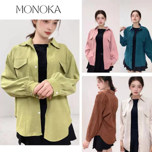 Áo sơ mi nữ tay bồng form rộng dáng basic Áo khoác sơ mi dài tay nhung tăm thời trang oversize bigsize T1060G