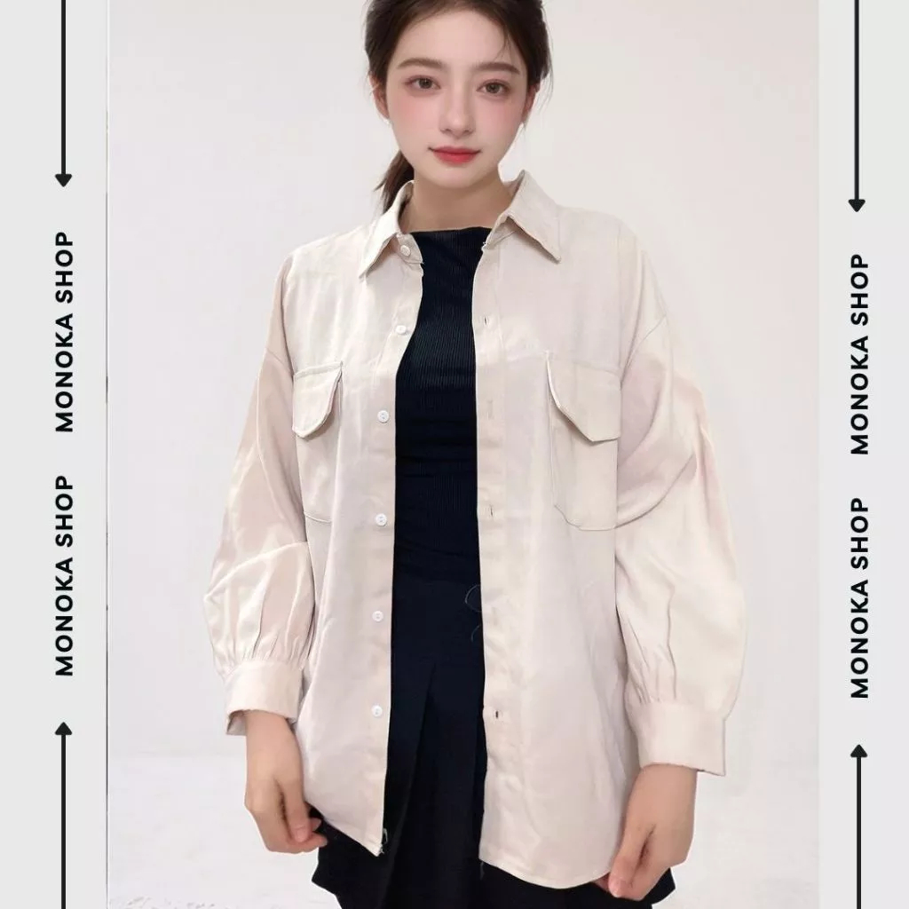 (Ảnh thật) Áo sơ mi nữ tay bồng form rộng dáng basic Áo khoác sơ mi dài tay nhung tăm thời trang oversize bigsize T1060G