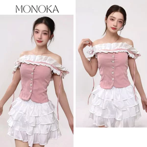 Set Váy Công Chúa Tiểu Thư Vintage Áo Trễ Vai Corset + Chân Váy Tầng Xếp Ly Nữ Tính Dự Tiệc Chụp Ảnh T1088G