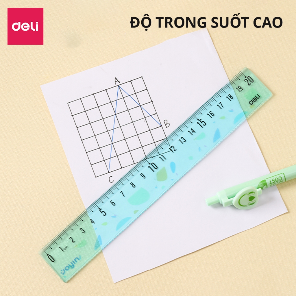 Thước Kẻ Oyin Màu Trong Suốt 20 Cm Deli - Họa Tiết Cute Trong Suốt Dễ Nhìn Tỷ Lệ Đo Chuẩn Xác Phù Hợp Cho Học Sinh