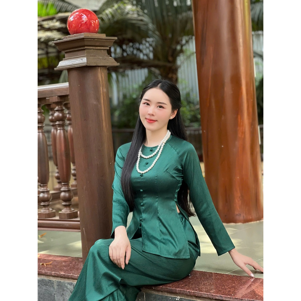 Hân Nguyễn Áo Bà Ba - B.A143 - Bộ Áo Bà Ba Gấm Vân Xước ( QUẦN GẤM XƯỚC ) Cổ Tròn Nút Bọc Dây Kéo