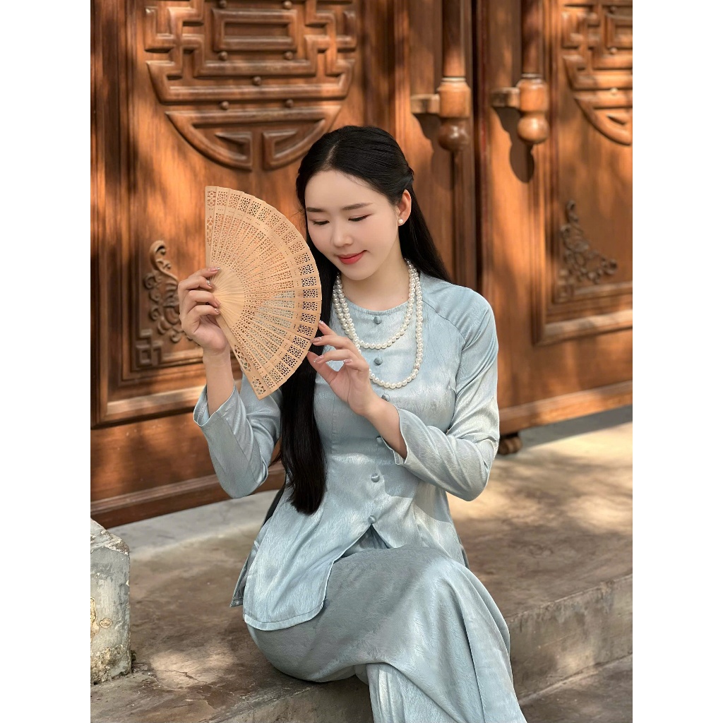 Hân Nguyễn Áo Bà Ba - B.A143 - Bộ Áo Bà Ba Gấm Vân Xước ( QUẦN GẤM XƯỚC ) Cổ Tròn Nút Bọc Dây Kéo