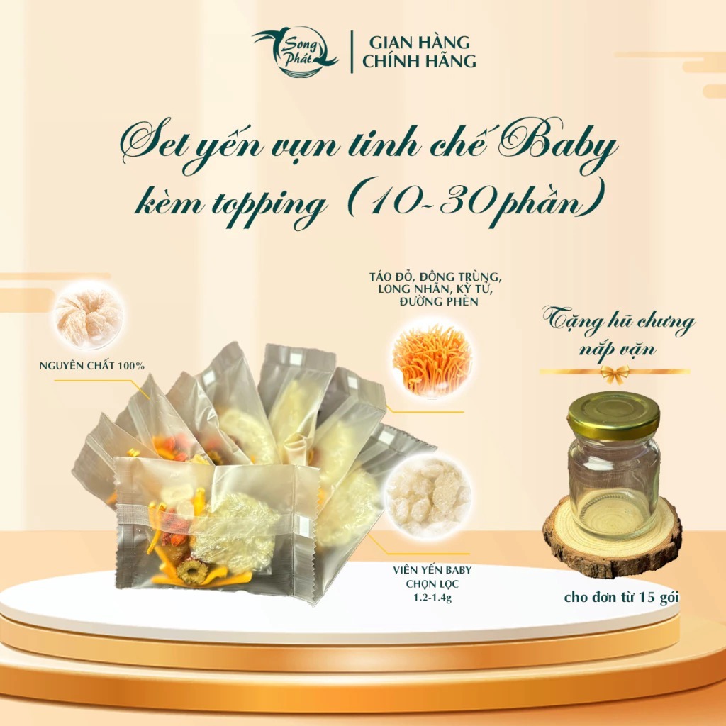Set Yến vụn tinh chế baby Song Phát nguyên chất không pha tạp kèm topping táo đỏ đông trùng tăng cường sức khoẻ
